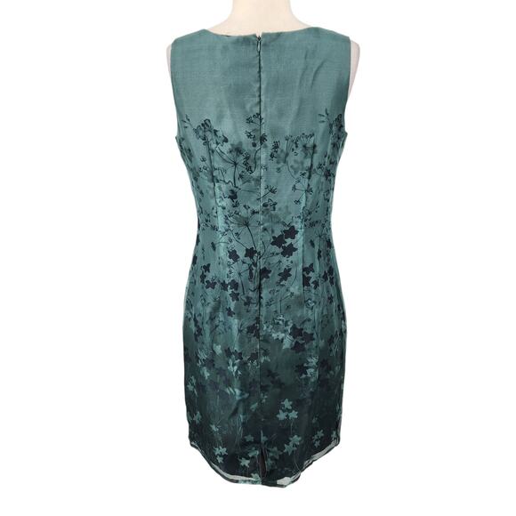 Casual Corner Silk Dress – Teal Sleeveless Sheath with Gradient Floral Print - Picture 5 of 9